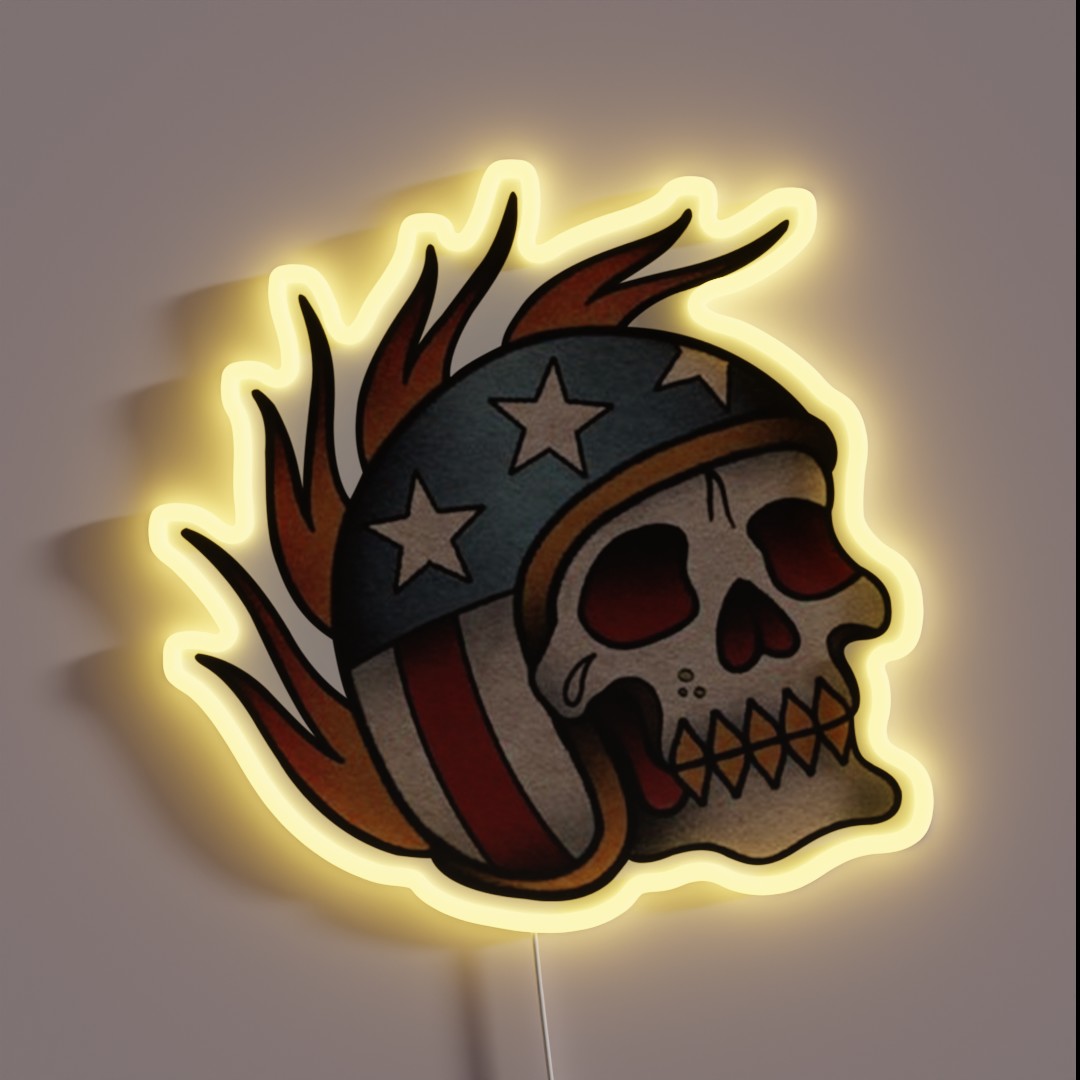 Skull Motorcycle Helmet Tattoo RGB Neon Sign Skull Motorcycle Helmet Tattoo RGB Neon Sign