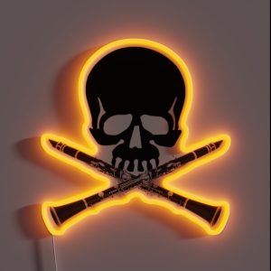 Skull With Clarinet Crossbones RGB Neon Sign