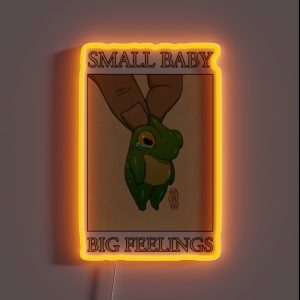 Small Baby Big Feelings Cute Frog Artwork Asian Japanese Chinese Style Drawing Transparent Bg RGB Neon Sign