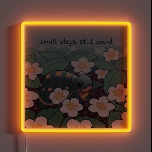 Small Steps Still Count Baby Turtle In Strawberry Flowers RGB Neon Sign