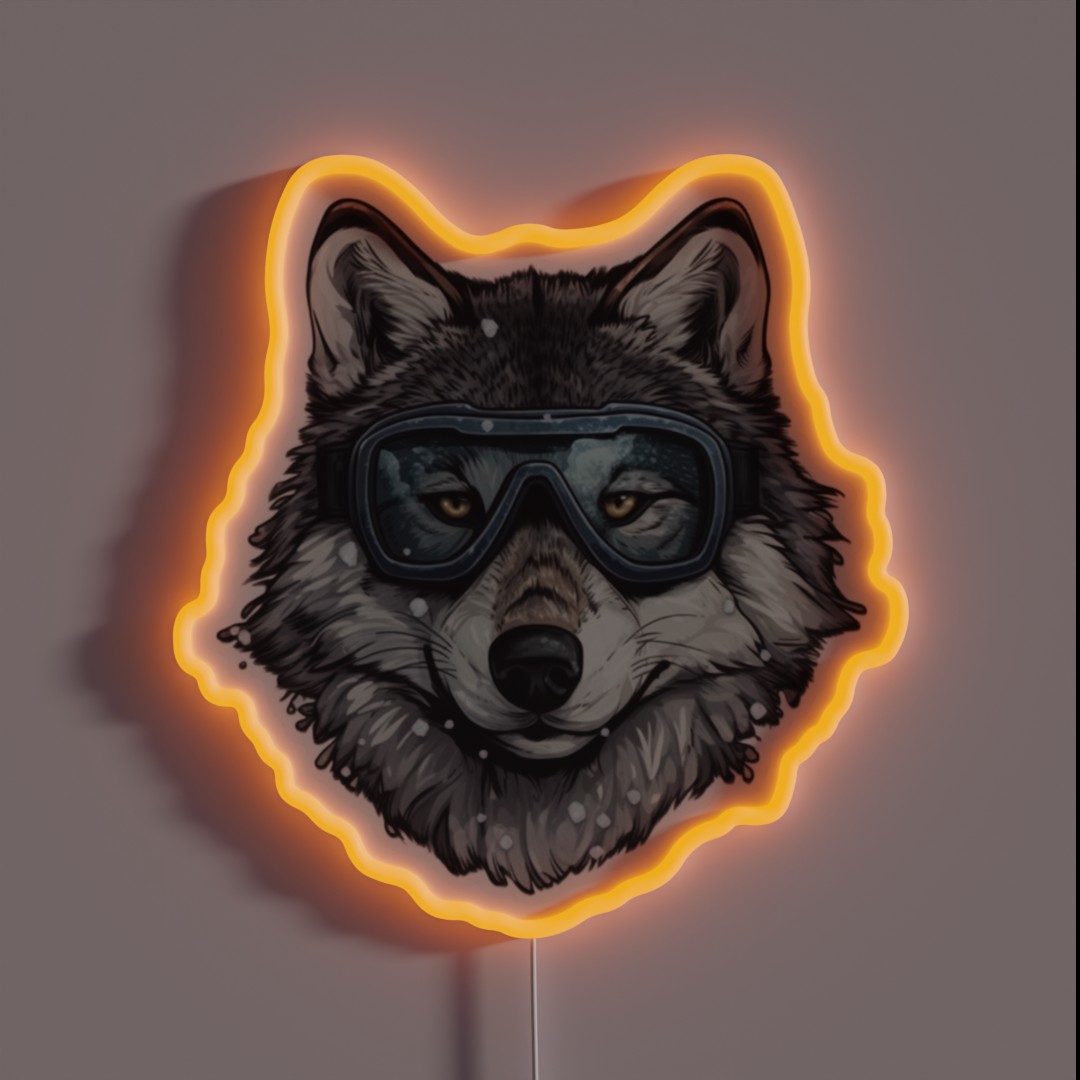 Snowboarding Wolf In Goggles RGB Neon Sign Snowboarding Wolf In Goggles RGB Neon Sign
