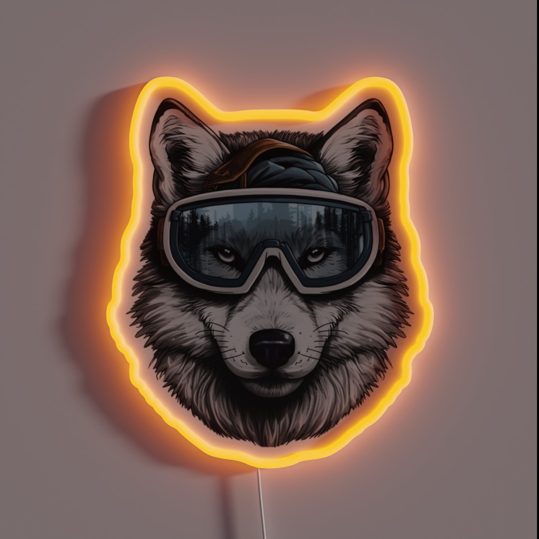 Snowboarding Wolf In Goggles RGB Neon Sign Snowboarding Wolf In Goggles RGB Neon Sign