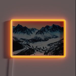 Snowy Mountain Range At Sunset In A Beautiful Winter Scene RGB Neon Sign