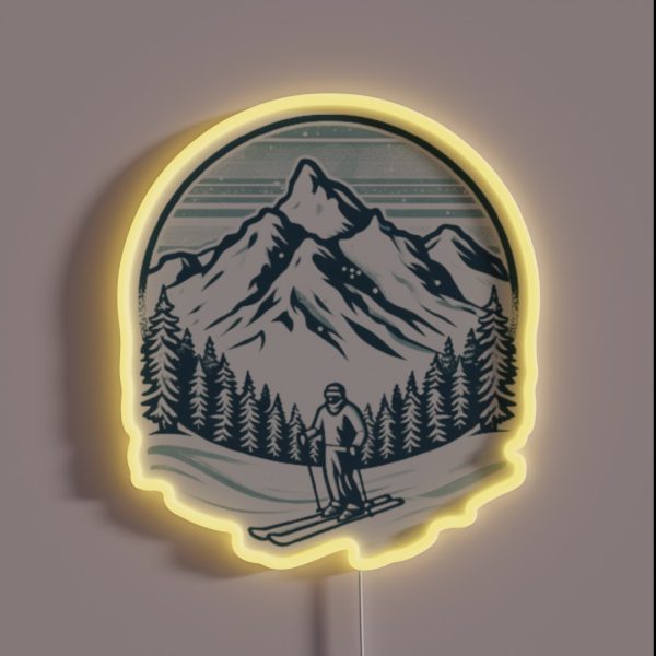 Snowy Mountain Skiing RGB Neon Sign