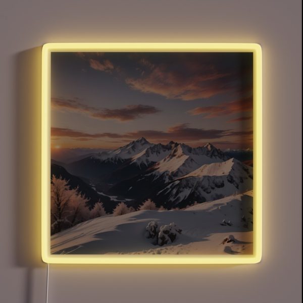 Snowy Sunset Mountain 4 RGB Neon Sign