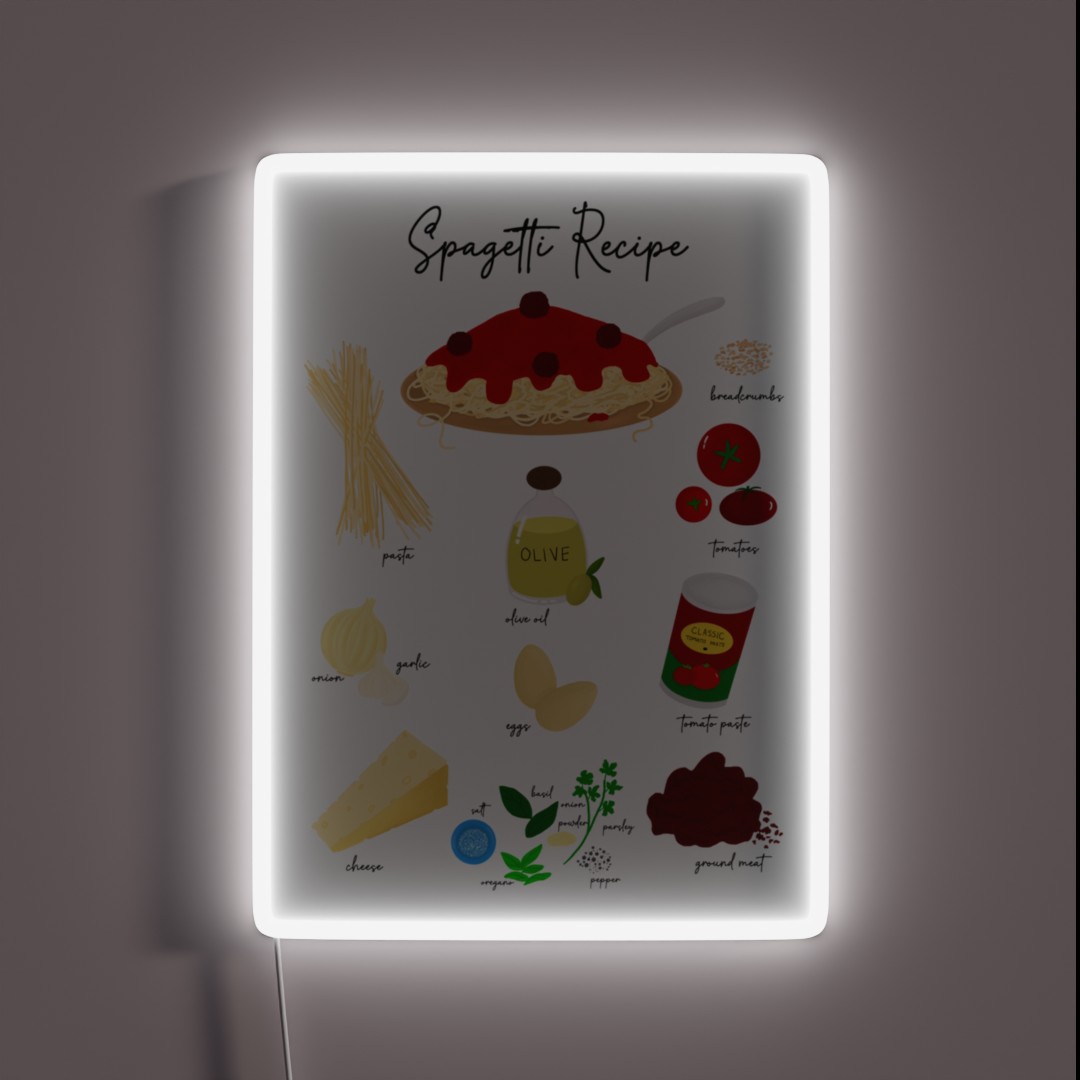 Spaghetti Recipe Illustration RGB Neon Sign Spaghetti Recipe Illustration RGB Neon Sign