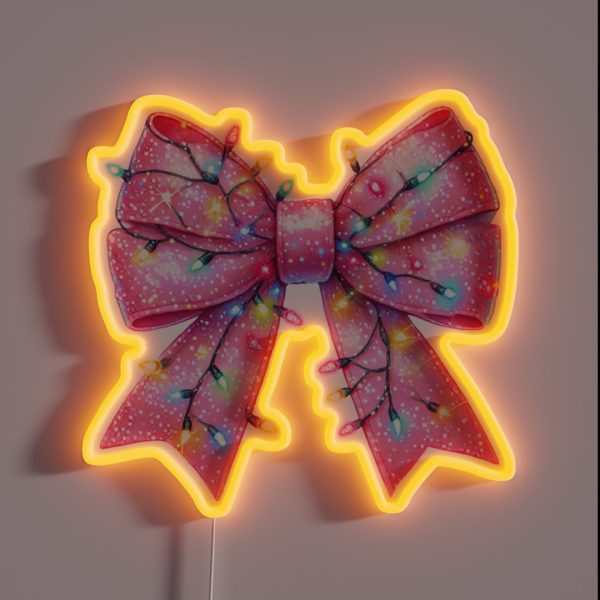 Sparkling Pink Bow With Twinkling Christmas RGB Neon Sign