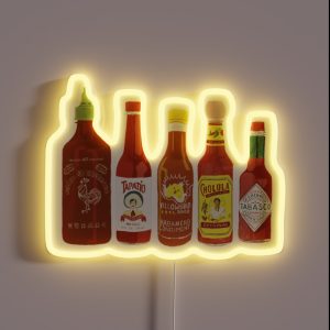 Spicy Check Out These Hot Sauces On Black Background1032 RGB Neon Sign