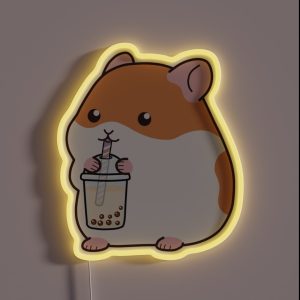 Squishy Hamster Loves Boba RGB Neon Sign