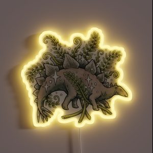 Stegosaurus And Ferns Dinosaur Botanical Art RGB Neon Sign