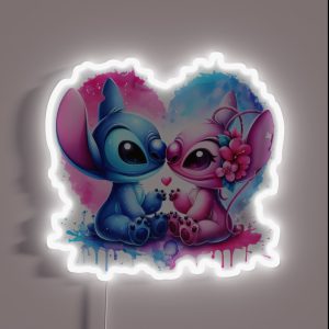 Stitch And Angel Heart RGB Neon Sign