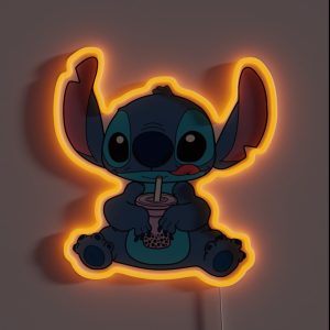 Stitch With Taro Boba Drink RGB Neon Sign