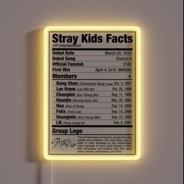 Stray Kids Kpop Nutritional Facts RGB Neon Sign