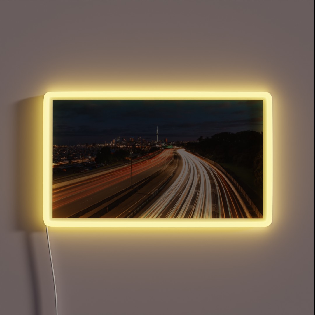 Street Light Trails Leading Towards Auckland RGB Neon Sign Street Light Trails Leading Towards Auckland RGB Neon Sign