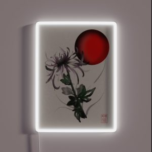 Sumi E Watercolor Chrysanthemum With A Red Rising Sun RGB Neon Sign