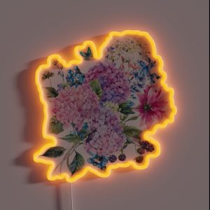 Summer Watercolor Vintage Blooming Hydrangea And Garden Flowers RGB Neon Sign