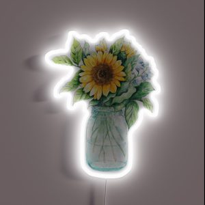 Sunflower Bouquet Sunflower Bunch Sunflowers Watercolor Painted Sunflowers RGB Neon Sign