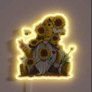 Sunflower Gnome With Bee Funny Hippie Gnome RGB Neon Sign