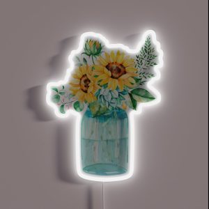 Sunflowers Mason Jar Sunflower Bouquet Watercolor Watercolor Sunflowers RGB Neon Sign