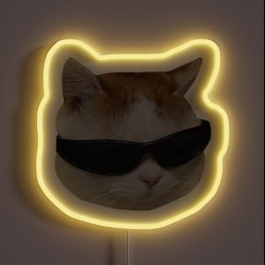 Sunglasses Cat Meme 4 White Outline RGB Neon Sign