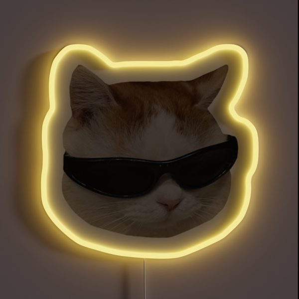 Sunglasses Cat Meme 4 White Outline RGB Neon Sign