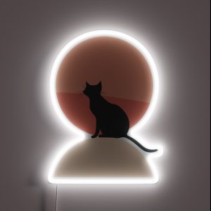 Sunset Cat Illustration Child Art Poetic Animal Drawing Wall Decor For Kids RGB Neon Sign