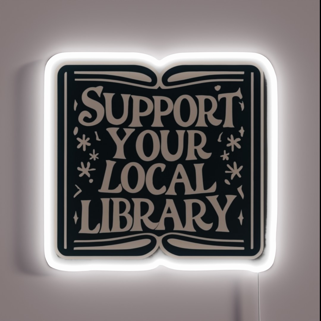 Support Your Local Library Bookworm RGB Neon Sign Support Your Local Library Bookworm RGB Neon Sign
