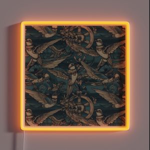 Swallows And Nautical Pattern Classic Tattoo Design RGB Neon Sign