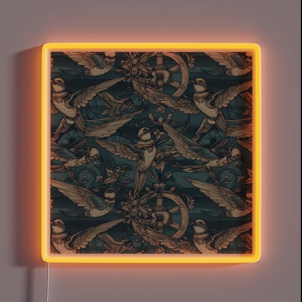 Swallows And Nautical Pattern Classic Tattoo RGB Neon Sign