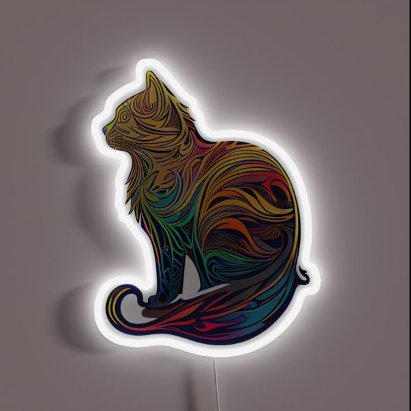 Swirls Multicoloured Rainbow Cat RGB Neon Sign