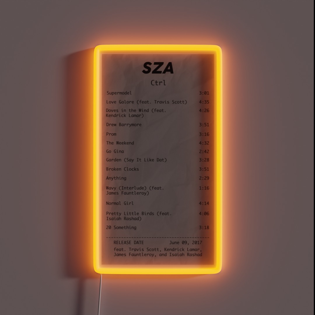 Sza Ctrl Album Receipt RGB Neon Sign Sza Ctrl Album Receipt RGB Neon Sign