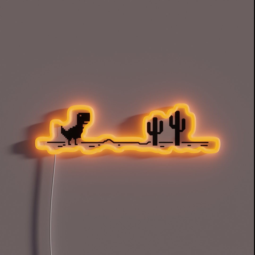 T Rex Dino Cactus Offline Offline RGB Neon Sign T Rex Dino Cactus Offline Offline RGB Neon Sign