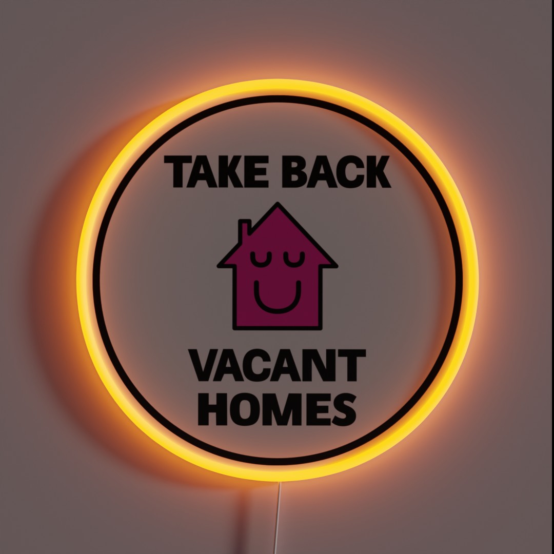 Take Back Vacant Homes Homeless RGB Neon Sign Take Back Vacant Homes Homeless RGB Neon Sign