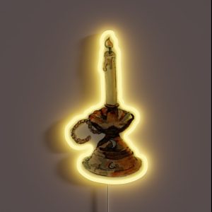 Tarnished Antique Candle Holder With Moon Symbols Watercolor RGB Neon Sign