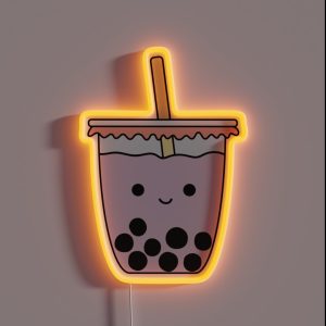 Taro Bubble Milk Tea Boba Face Mask RGB Neon Sign