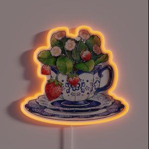 Teacup With Strawberry Plant RGB Neon Sign