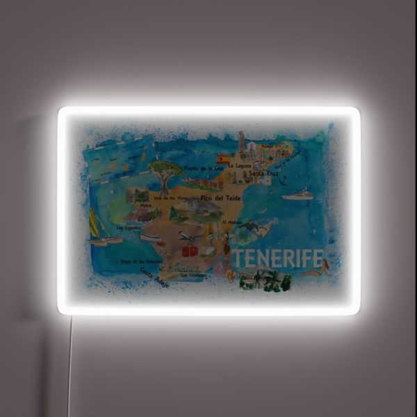 Tenerife Canarias Spain Illustrated Map With RGB Neon Sign