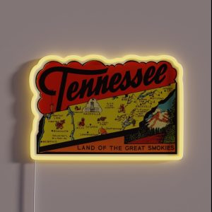 Tennessee TN State Map Vintage Travel Decal RGB Neon Sign