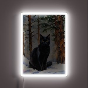 The Black Cat In Winter Forest At Yule RGB Neon Sign The Black Cat In Winter Forest At Yule RGB Neon Sign