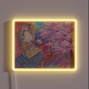 The Cute Cats Rooftops And Pink Cherry Blossom RGB Neon Sign The Cute Cats Rooftops And Pink Cherry Blossom RGB Neon Sign