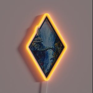 The Fellowship Departs Digital Art Diamond Frame White Fantasy RGB Neon Sign