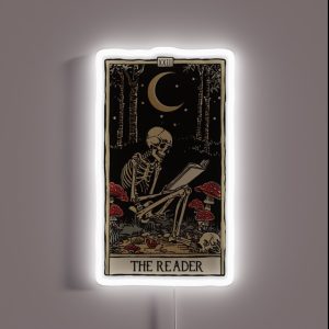 The Reader Antique Tarot Cartomancy Skull And Mushrooms With Moon RGB Neon Sign