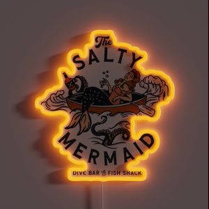 The Salty Mermaid Dive Bar And Fish Shack Cool Retro Mermaid Travel Design RGB Neon Sign