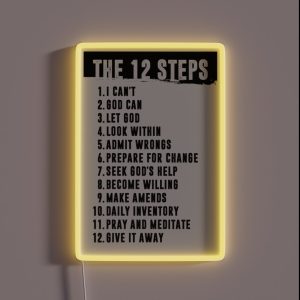 The Twelve 12 Steps Minimal Simple Art AA NA OPA Addiction Recovery Gift Print Mental Health Sober Decor RGB Neon Sign