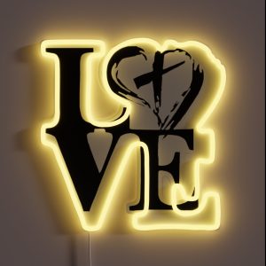 The Word Love With Heart And Cross RGB Neon Sign