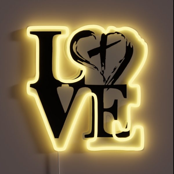 The Word Love With Heart And Cross RGB Neon Sign