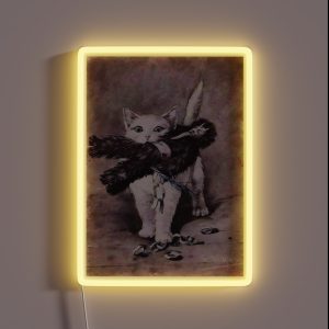 The Yule Cat Carrying Krampus Doll Mac Jaffe 1901 Vintage Weird Merry Christmas Greeting Card 1900s RGB Neon Sign