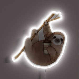 Three Toed Sloth Just Hangin Out Enjoying A Coffee RGB Neon Sign