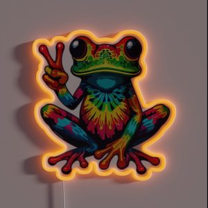 Tie Dye Frog Peace Sign Hippie 70s RGB Neon Sign Tie Dye Frog Peace Sign Hippie 70s RGB Neon Sign