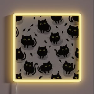 Tiny Black Playful Cats Seamless Pattern RGB Neon Sign Tiny Black Playful Cats Seamless Pattern RGB Neon Sign